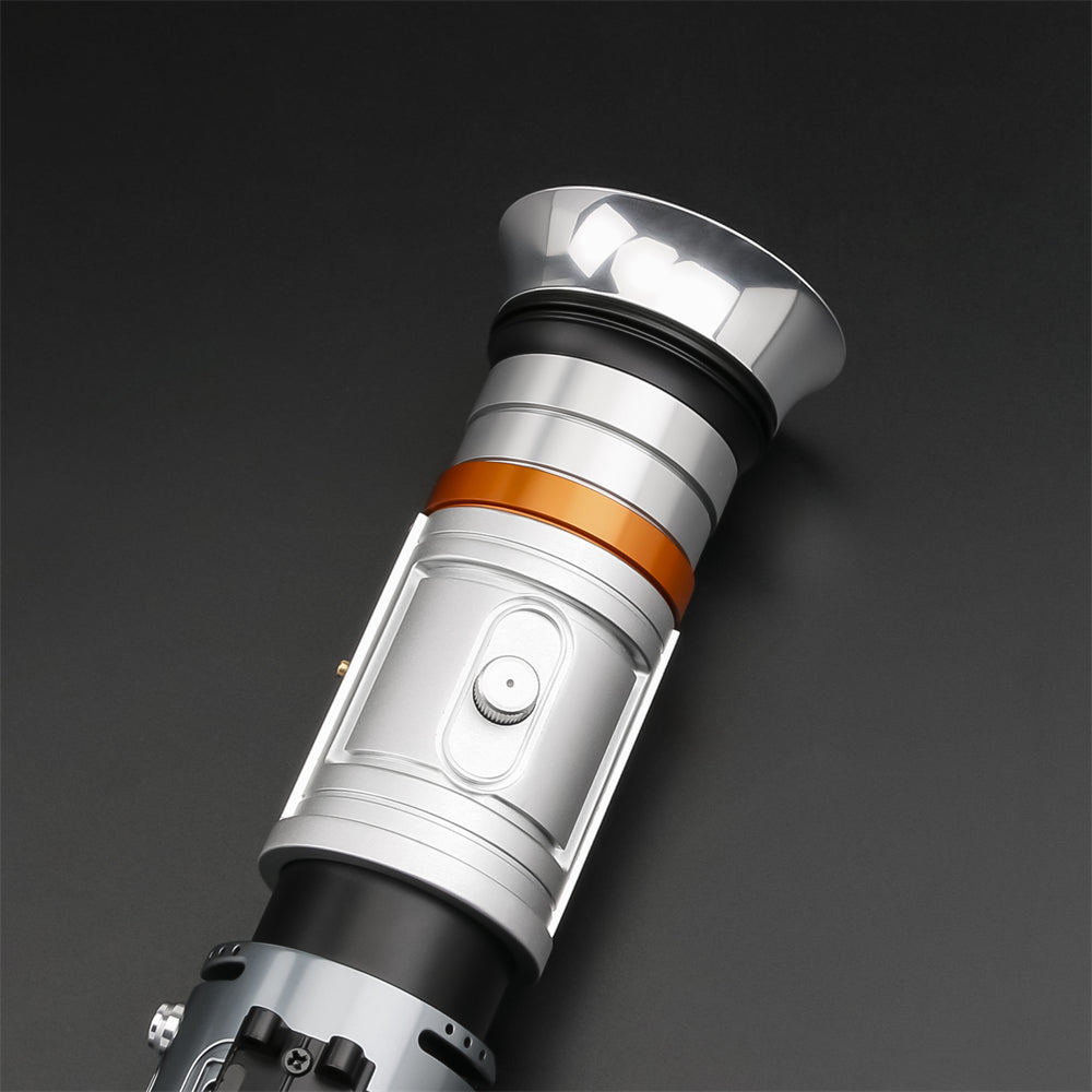 Cere lightsaber hilt detail on dark background
