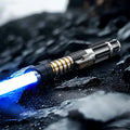 Elzar Mann lightsaber with ignited blue blade