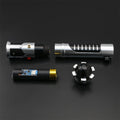 Obi EP1 lightsaber with ignited blue blade on dark grey supplier background