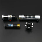 Obi EP1 lightsaber with ignited blue blade on dark grey supplier background
